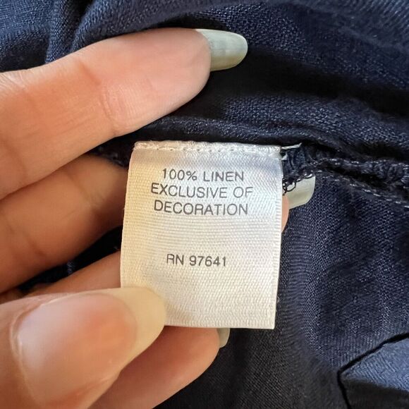 J Jill Love Linen Top Small Petite Navy Blue 3/4 Sleeve Crochet Lace Boxy - Picture 7 of 7